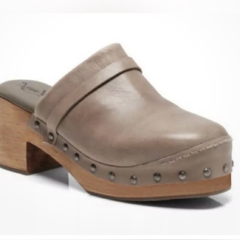 Free People Beige Leather Clogs with Studs